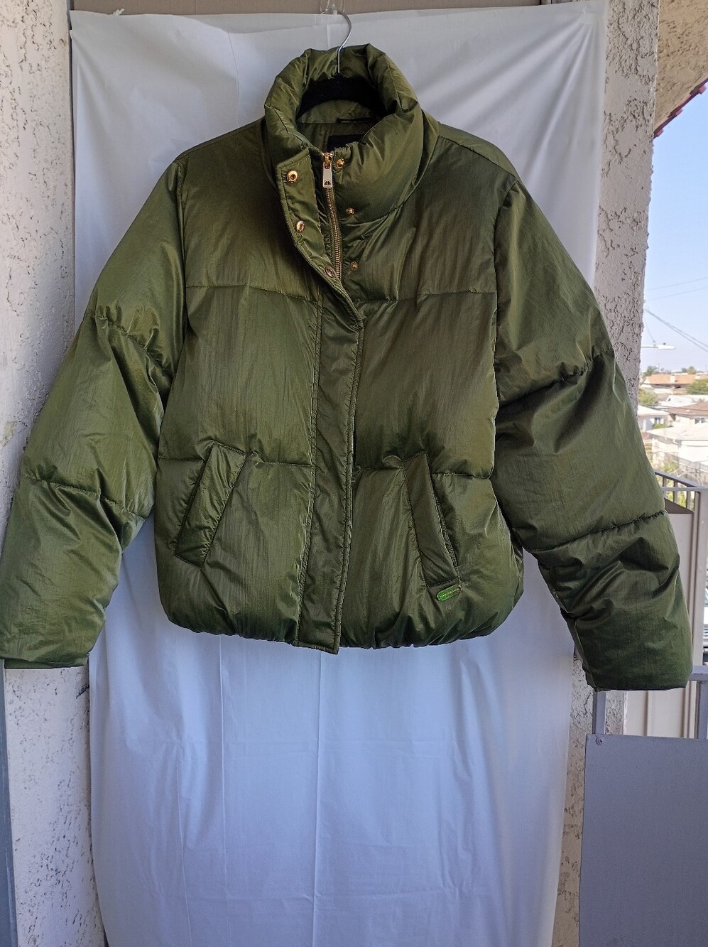 Scotch & Soda Voyage Metallic Puffer Jacket Green Gold Size S Small Flaw.